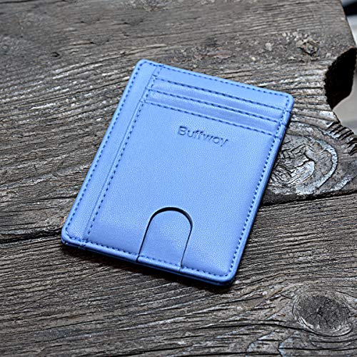 Buffway Slim Minimalist Front Pocket RFID Blocking Leather Wallets for Men and Women - Sand Wathet Blue - Image 4