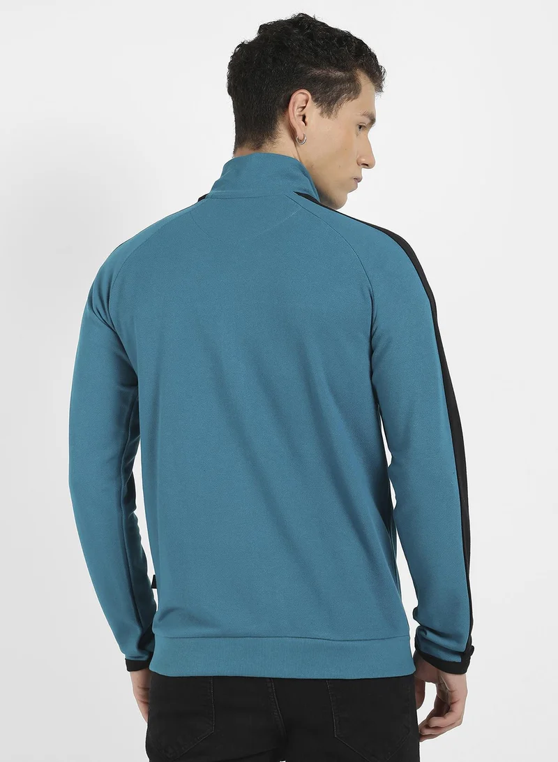 CAHOOT  Men's Teal Blue Zip-Front Jacket With Contrast Detail for Men | Best Price UAE