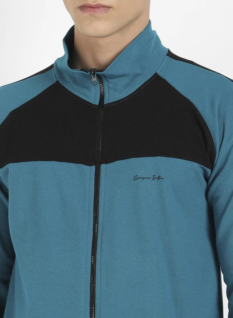 CAHOOT  Men's Teal Blue Zip-Front Jacket With Contrast Detail for Men | Best Price UAE