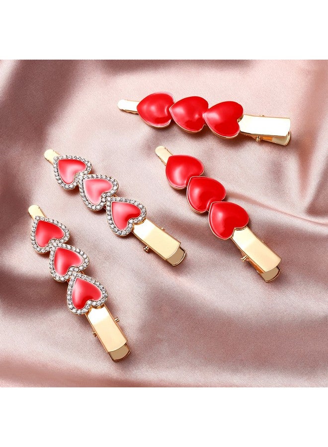 BVGA Valentine’S Day Hair Clips Sparkly Rhinestone Enamel Cupid Heart Hairpins For Women Girls Sweet Romantic Triple Love Alligator Clips Barrettes Pretty Styling Hair Accessory Party Gifts (4 Packs) - Image 4