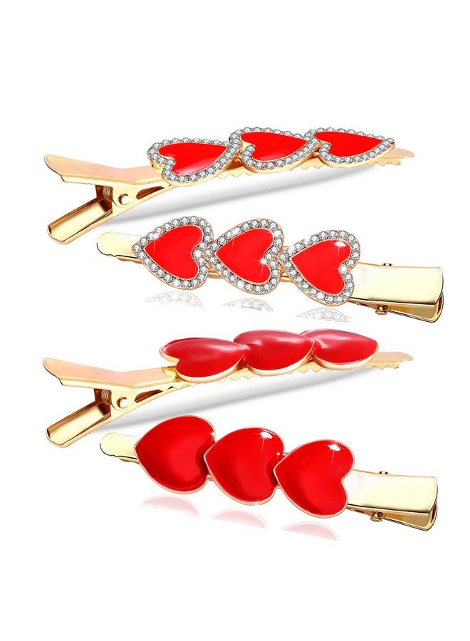 BVGA Valentine’S Day Hair Clips Sparkly Rhinestone Enamel Cupid Heart Hairpins For Women Girls Sweet Romantic Triple Love Alligator Clips Barrettes Pretty Styling Hair Accessory Party Gifts (4 Packs) - Image 1