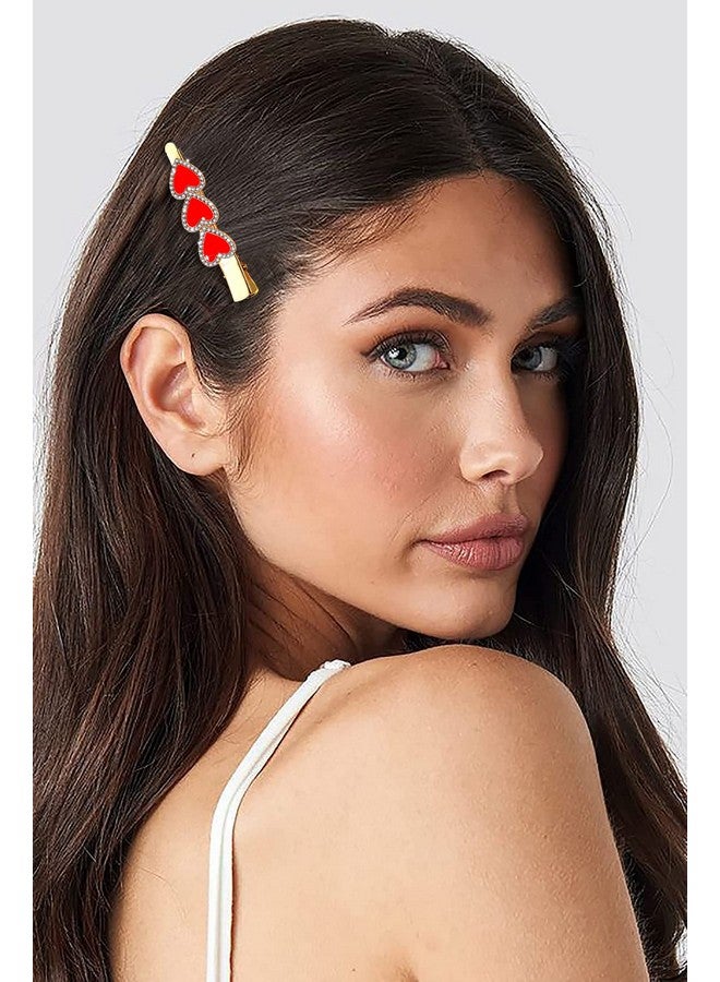 BVGA Valentine’S Day Hair Clips Sparkly Rhinestone Enamel Cupid Heart Hairpins For Women Girls Sweet Romantic Triple Love Alligator Clips Barrettes Pretty Styling Hair Accessory Party Gifts (4 Packs) - Image 3