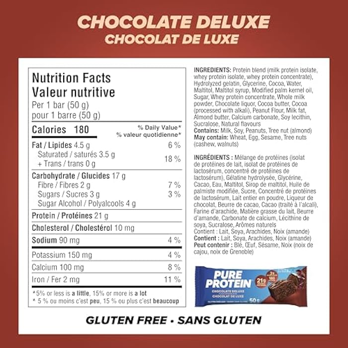 Pure Protein Gluten Free Chocolate Protein Bars, 50g, 6ct, 20g Protein Per Bar, Imported from Canada - Image 2