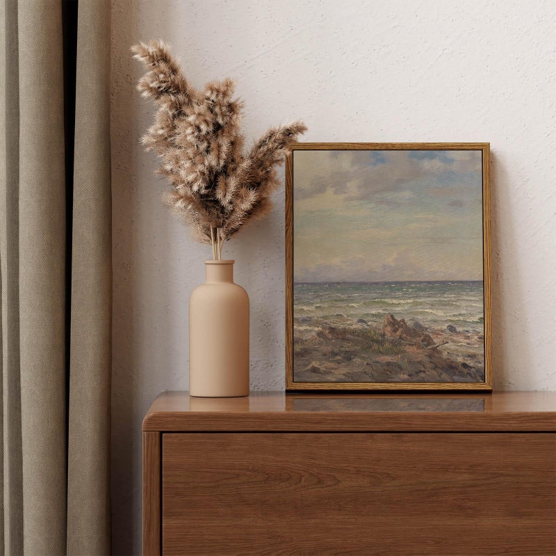 ARPEOTCY Rustic Landscape Wall Art, Ocean Neutral Earthy Cozy Wall Decor for Bathroom Hallway Fireplace, Nature Coastal Paintings Artwork for Spring Summe, 8x10In,Small Vintage Framed Canvas Art - Image 3