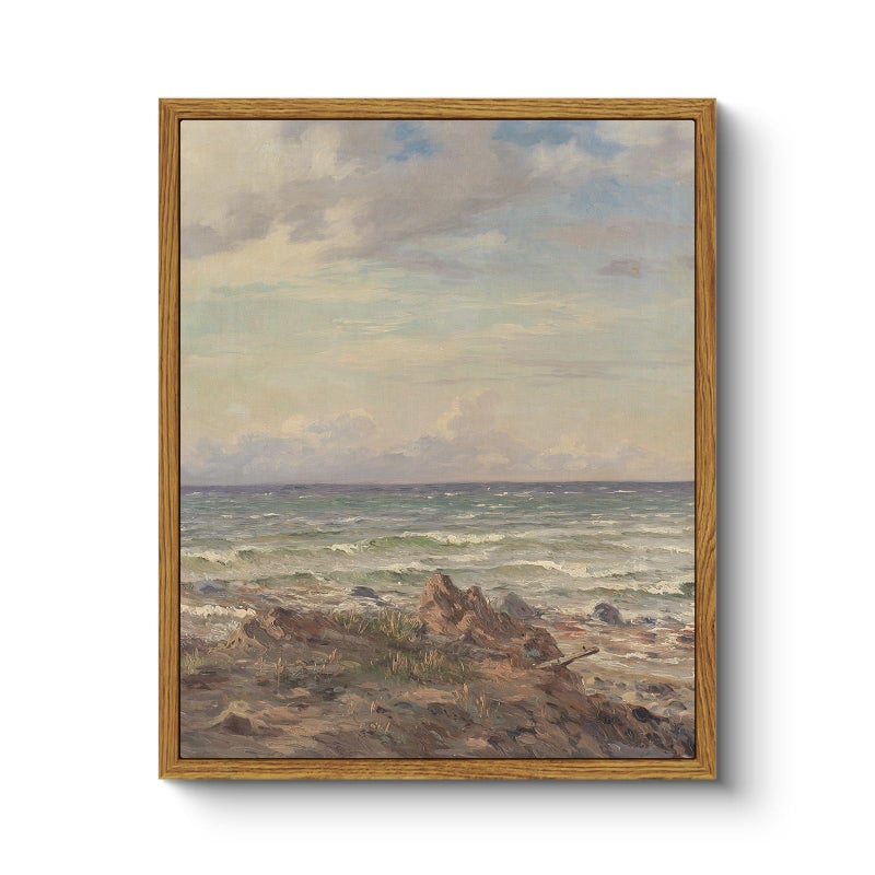 ARPEOTCY Rustic Landscape Wall Art, Ocean Neutral Earthy Cozy Wall Decor for Bathroom Hallway Fireplace, Nature Coastal Paintings Artwork for Spring Summe, 8x10In,Small Vintage Framed Canvas Art - Image 1