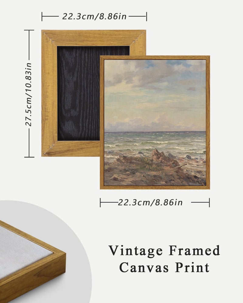 ARPEOTCY Rustic Landscape Wall Art, Ocean Neutral Earthy Cozy Wall Decor for Bathroom Hallway Fireplace, Nature Coastal Paintings Artwork for Spring Summe, 8x10In,Small Vintage Framed Canvas Art - Image 5