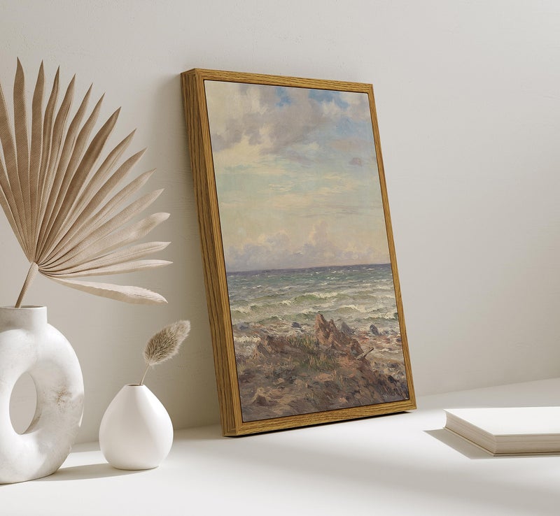 ARPEOTCY Rustic Landscape Wall Art, Ocean Neutral Earthy Cozy Wall Decor for Bathroom Hallway Fireplace, Nature Coastal Paintings Artwork for Spring Summe, 8x10In,Small Vintage Framed Canvas Art - Image 4