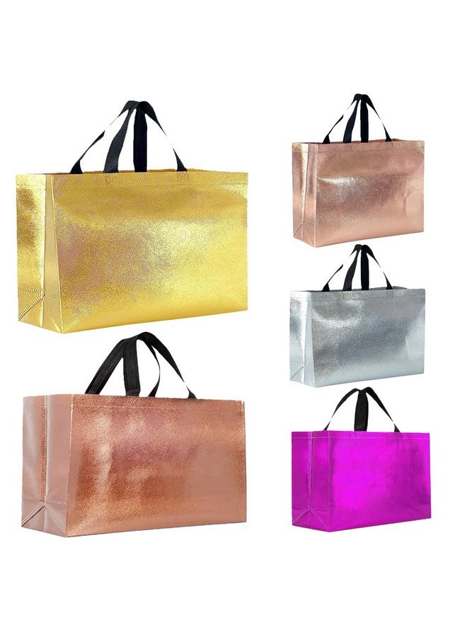 Drapme Large Size Pack of 5 Pcs Glossy Metallic Laminated Non-Woven Reusable Eco-Friendly Party Return Gift Bags (Mix) (Large 17x12x5 Inch) - Image 1