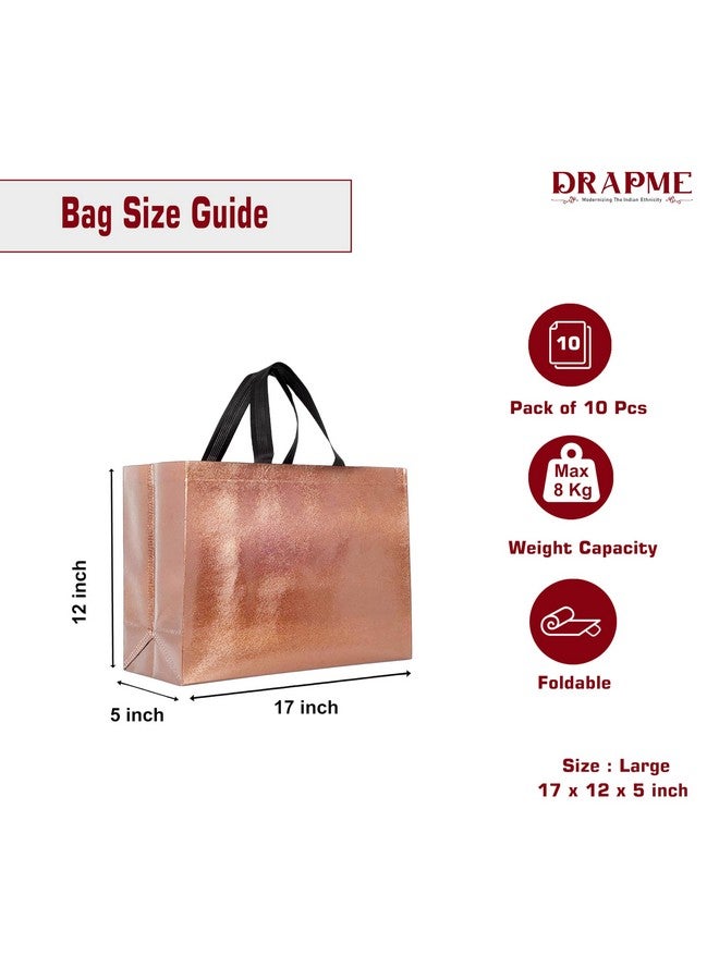 Drapme Large Size Pack of 5 Pcs Glossy Metallic Laminated Non-Woven Reusable Eco-Friendly Party Return Gift Bags (Mix) (Large 17x12x5 Inch) - Image 2