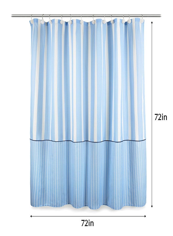 Sunlit Farmhouse Fabric Shower Curtain, Blue and White Stripes Patchwork Shower Curtains for Natural Country Bathroom Decoration, Modern Style Refreshing Striped Design Bathroom Decor, 72" x 72" - Image 3