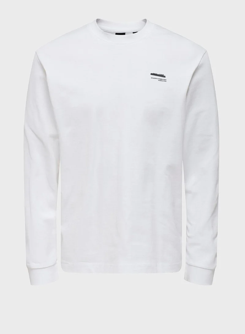 Only & Sons Redacted Logo Crew Neck T-Shirt