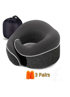 Generic Travel Neck Pillow and 3 Pairs of Sleep Earplugs, Memory Foam U Shaped Neck Support 100% Pure Memory Foam Pillow Ergonomic Design Soft Best Full Neck Surround Pillow Sleep for Airplane Car Office and Home Resting (black)  - Image 1