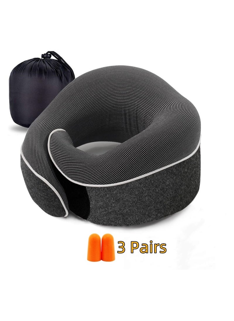 Generic Travel Neck Pillow and 3 Pairs of Sleep Earplugs, Memory Foam U Shaped Neck Support 100% Pure Memory Foam Pillow Ergonomic Design Soft Best Full Neck Surround Pillow Sleep for Airplane Car Office and Home Resting (black)  - Image 1