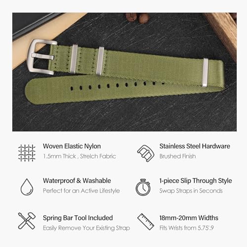 watchdives Nylon Watch Band 18mm 20mm 22mm Multicolor Replacement Watch Straps for Men Women (Silver/Army Green, 20mm) - Image 4