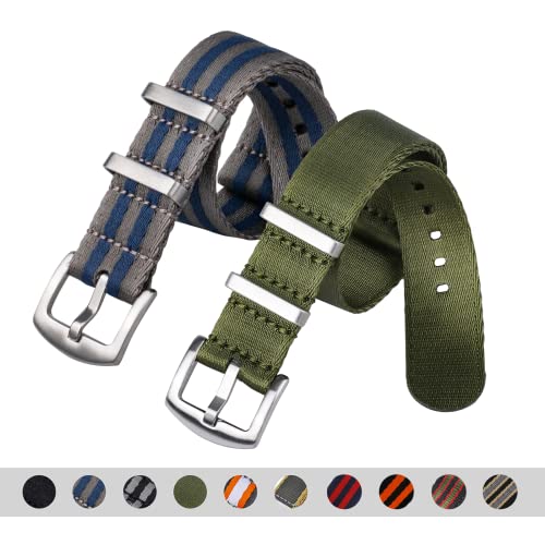 watchdives Nylon Watch Band 18mm 20mm 22mm Multicolor Replacement Watch Straps for Men Women (Silver/Army Green, 20mm) - Image 2
