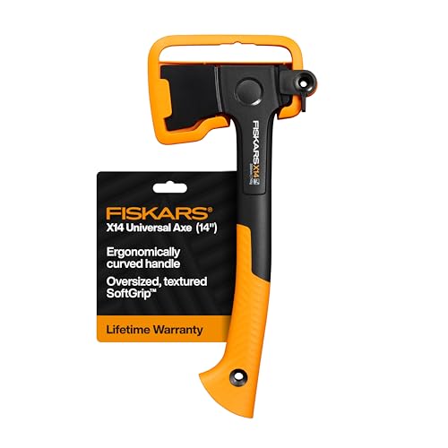Fiskars X14 Universal Hatchet 14", Forged Steel Blade for Limbing & Chopping Kindling, Ergonomic Curved FiberComp Handle & Low-Friction Coating for Clean Cuts in Fresh Resinous Wood - Image 1