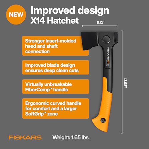 Fiskars X14 Universal Hatchet 14", Forged Steel Blade for Limbing & Chopping Kindling, Ergonomic Curved FiberComp Handle & Low-Friction Coating for Clean Cuts in Fresh Resinous Wood - Image 2