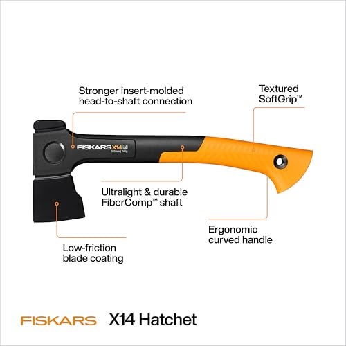 Fiskars X14 Universal Hatchet 14", Forged Steel Blade for Limbing & Chopping Kindling, Ergonomic Curved FiberComp Handle & Low-Friction Coating for Clean Cuts in Fresh Resinous Wood - Image 3