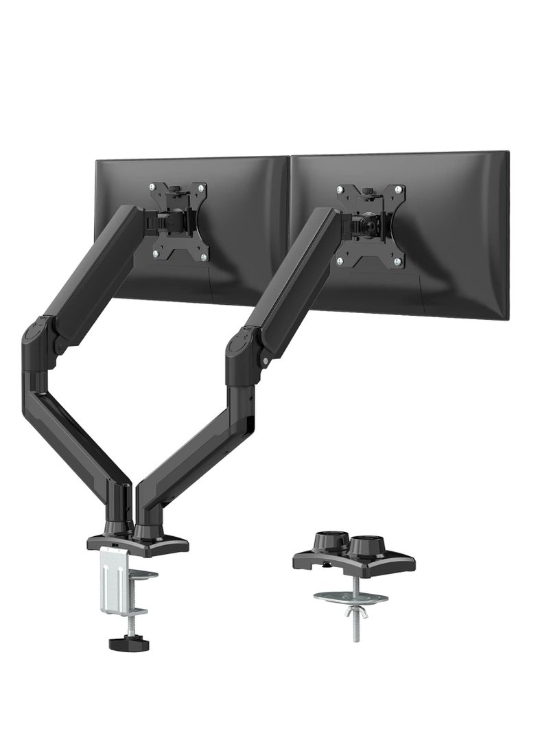 ELTRAZONE Versatile Dual Monitor Mount - Adjustable Gas Spring Arm Stand for Enhanced Workspace Ergonomics - Clamp or Grommet Base - Supports 13 to 32 Inch Monitors"  - Image 1