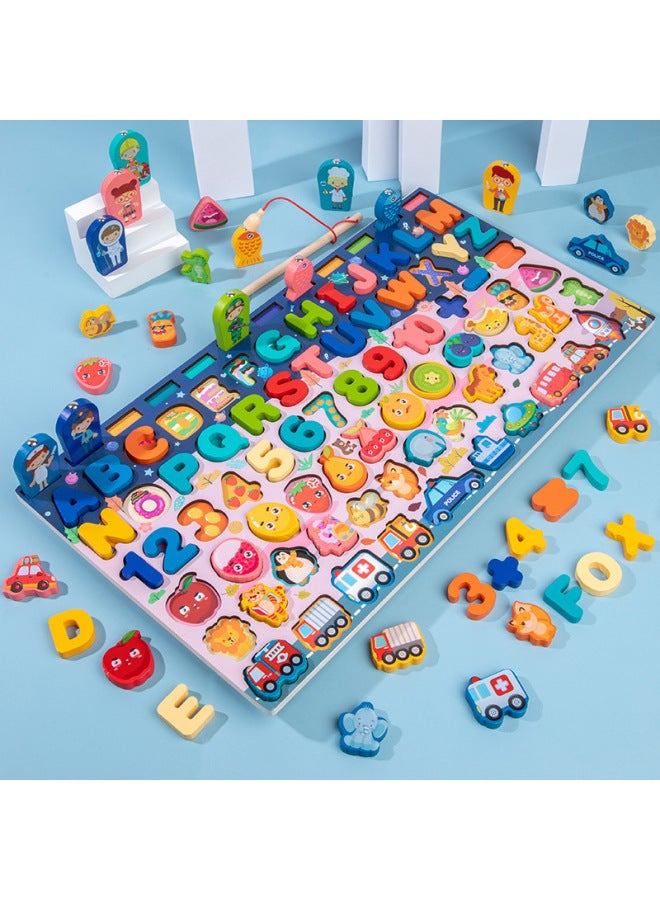 Wooden Multifunctional Logarithmic Board Magnetic Fishing Children's Digital Computing Shape Matching Cognitive Early Education Educational Toys-Color:Beautiful Logarithmic Board - Image 3