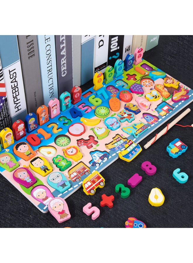 Wooden Multifunctional Logarithmic Board Magnetic Fishing Children's Digital Computing Shape Matching Cognitive Early Education Educational Toys-Color:Beautiful Logarithmic Board - Image 1