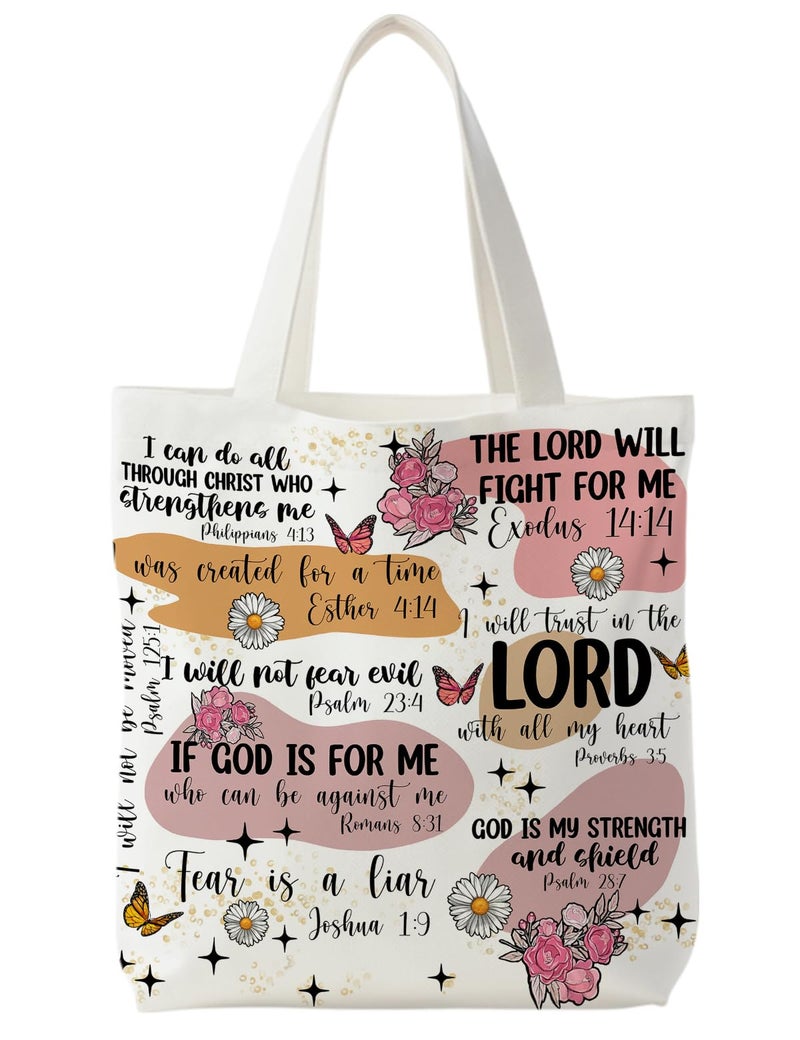 Supwhd Boho Floral Christian Tote Bag, Christian Gifts for Women, Faith Based Gifts, Inspirational Bible Verses Religious Canvas Bags for Women, Reusable Grocery Bags Shopping Bags - Image 1