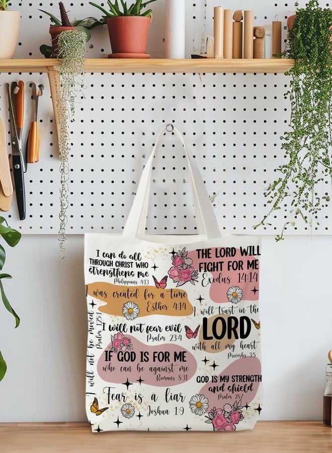 Supwhd Boho Floral Christian Tote Bag, Christian Gifts for Women, Faith Based Gifts, Inspirational Bible Verses Religious Canvas Bags for Women, Reusable Grocery Bags Shopping Bags - Image 3