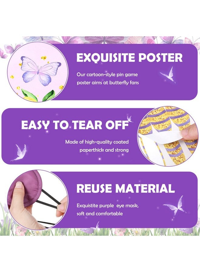 Faccito Butterfly Pin The Tail Game Butterflies Game Birthday Party Decorations Supplies Flowers Butterfly With 21 X 28 In Poster 24 Stickers Blindfold For Butterfly Theme Favors(Purple) - Image 4