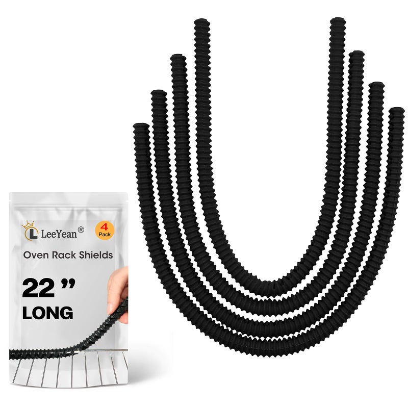 LeeYean Extra Long Oven Rack Shields 22 Inch 4 Pack Heat Resistant Oven Guards for Racks Food Grade Silicone Oven Rack Edge Protector Full Length Fit on StandardSized Ovens Prevents Hand and Arm Burns 