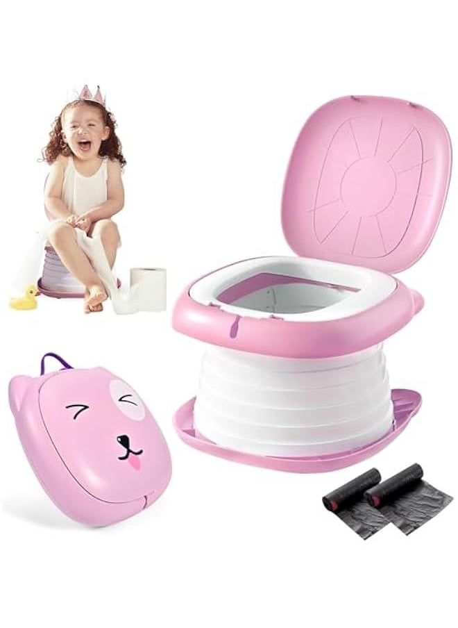 MIXDE Travel Potty Seat for Toddler,Portable Car Potty for Toddler,Foldable Training Toilet Seat Chair for Kids Boys Girls with Storage Bag &Disposable Bags Car Potty for Camping Outdoor Indoor (Pink)  - Image 1