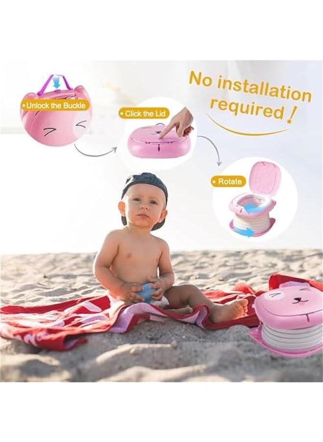 MIXDE Travel Potty Seat for Toddler,Portable Car Potty for Toddler,Foldable Training Toilet Seat Chair for Kids Boys Girls with Storage Bag &Disposable Bags Car Potty for Camping Outdoor Indoor (Pink)  - Image 5