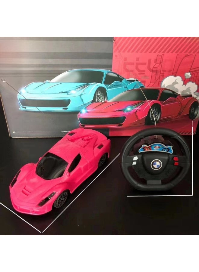 Generic Remote Control Car Toy Two-way Wireless Remote Control With Light Simulation Model Gift Box Steering Wheel Children Boy Year-Color:Two-way Remote Control Car-pink  - Image 3