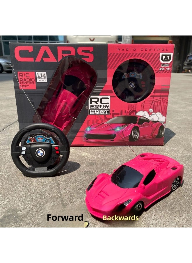 Generic Remote Control Car Toy Two-way Wireless Remote Control With Light Simulation Model Gift Box Steering Wheel Children Boy Year-Color:Two-way Remote Control Car-pink  - Image 1
