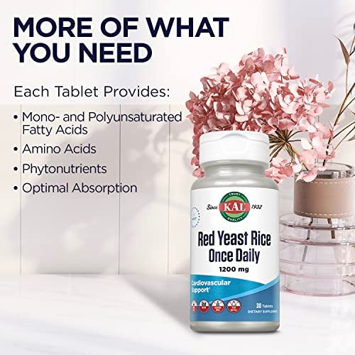 KAL Red Yeast Rice Once Daily 1200mg, Cardiovascular Support* Supplement with Naturally Occurring Unsaturated Fatty Acids, Amino Acids & Phytonutrients, Vegan, Gluten Free, 30 Servings, 30 Tablets - Image 5