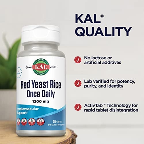 KAL Red Yeast Rice Once Daily 1200mg, Cardiovascular Support* Supplement with Naturally Occurring Unsaturated Fatty Acids, Amino Acids & Phytonutrients, Vegan, Gluten Free, 30 Servings, 30 Tablets - Image 4