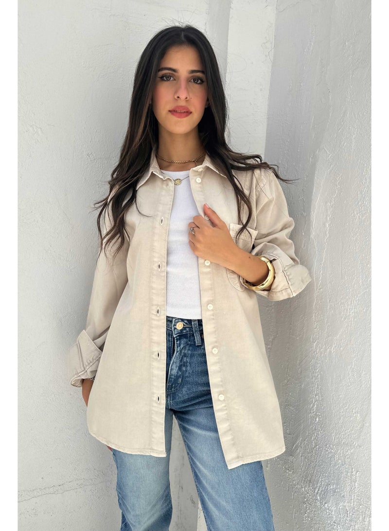 CIZARO Oversized - Denim Stone Beige Shirt  - Image 1
