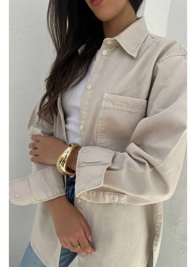 CIZARO Oversized - Denim Stone Beige Shirt  - Image 2