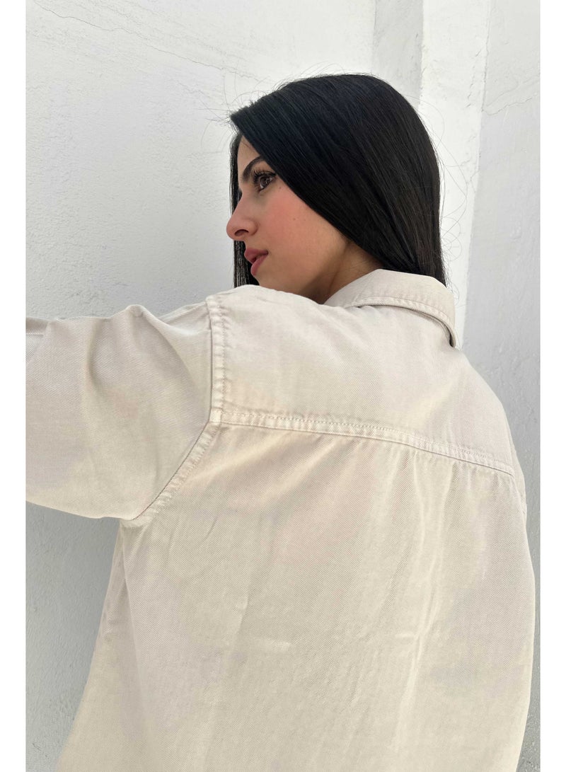 CIZARO Oversized - Denim Stone Beige Shirt  - Image 5