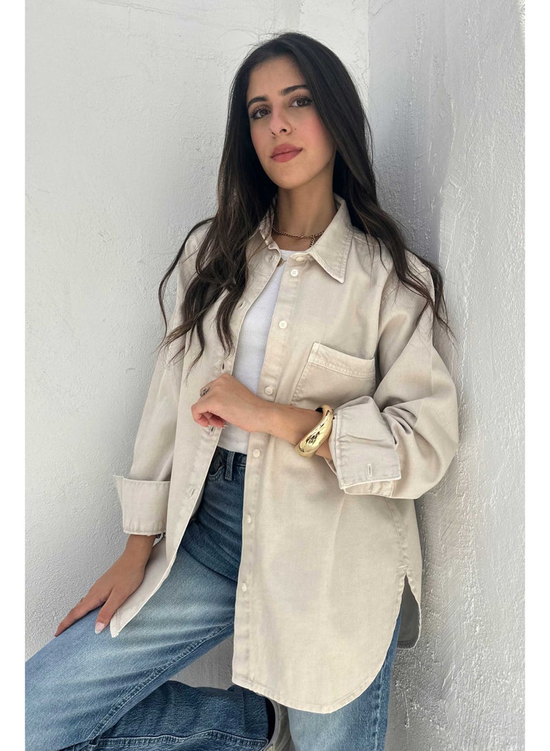 CIZARO Oversized - Denim Stone Beige Shirt  - Image 4