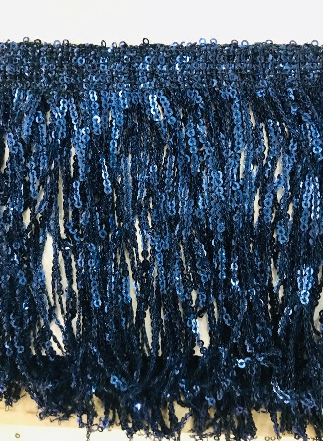 PREMDAS LACES شريط دانتيل بريمداس مزين بشرابة ترتر ملونة، شريط دانتيل مزخرف، شرائط هدب، مصنوع يدويًا، مناسب لتزيين ملابس عروض الرقص (طول 3 أمتار) - 6 بوصات (أزرق داكن) - Image 3