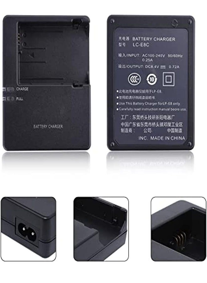 LC-E8 Quick Battery Charger Compatible with LC-E8 LP-E8 Battery for Canon EOS Rebel T2i T3i T4i T5i 550D 600D 650D 700D X4 X5 X6 X6i X7i, Not for Rebel T2, T3, T4, T5,black,with Power Supply Cord - Image 2