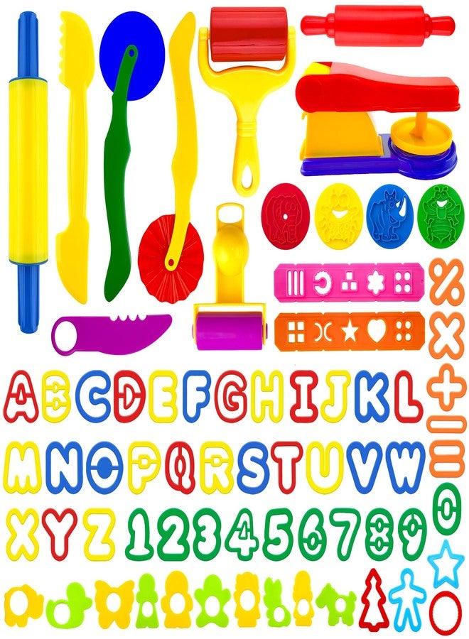 iShyan Dough Tools Play for Kids,70Pcs Basic Dough Play Toys Includes Roller, Rolling Pins,Letter Number Shape Cutters,Storage Bag - Image 1