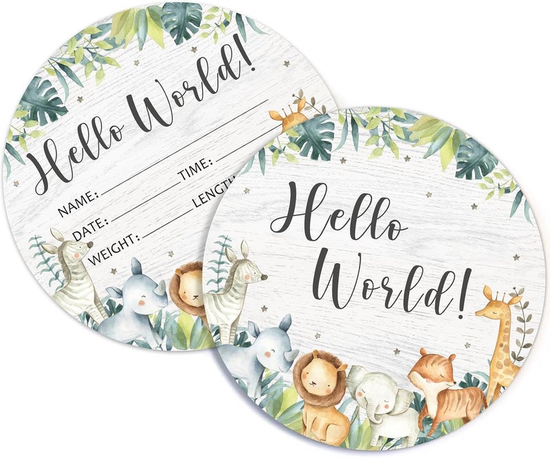 Al Raied ARS® Birth Stat Sign for Newborn with Safari Animals - Jungle Hello World Name Sign for Hospital Birth Announcement - Image 2