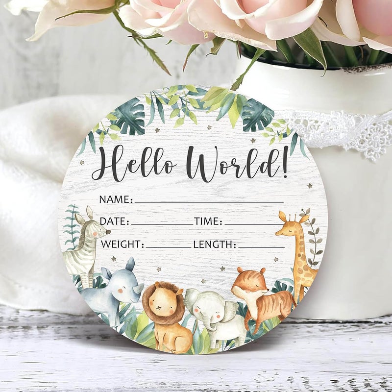 Al Raied ARS® Birth Stat Sign for Newborn with Safari Animals - Jungle Hello World Name Sign for Hospital Birth Announcement - Image 3