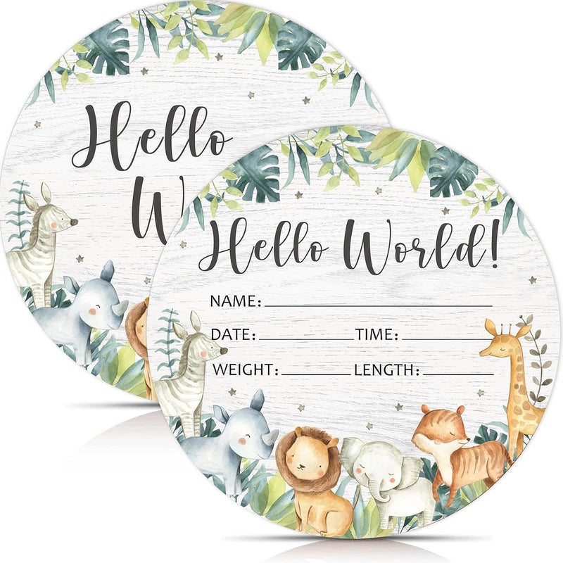 Al Raied ARS® Birth Stat Sign for Newborn with Safari Animals - Jungle Hello World Name Sign for Hospital Birth Announcement - Image 4