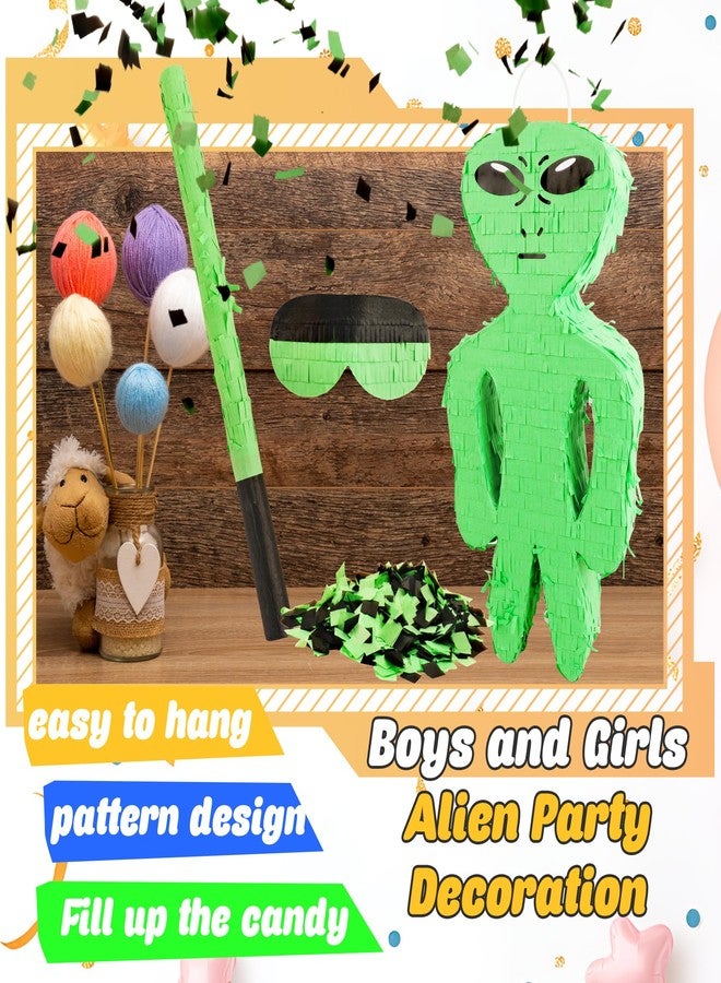 Sonarun Halloween Alien Piñata Alien Shaped Piñata with Blindfold Stick Confetti and Hanging Loop for Kids Halloween Alien Theme Birthday Party Fun Decoration, 17 x 7.9 x 2.8 Inches - Image 4