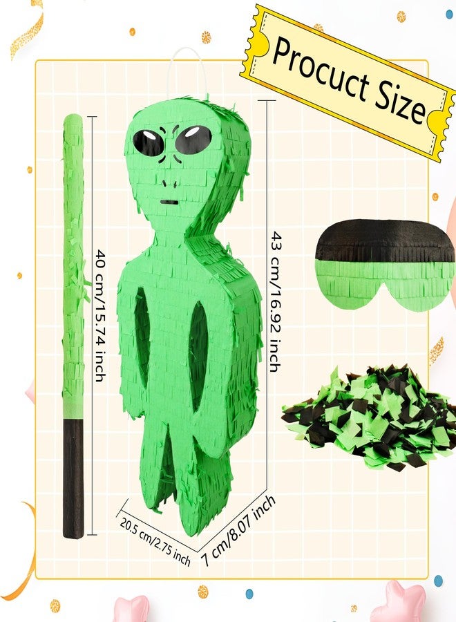 Sonarun Halloween Alien Piñata Alien Shaped Piñata with Blindfold Stick Confetti and Hanging Loop for Kids Halloween Alien Theme Birthday Party Fun Decoration, 17 x 7.9 x 2.8 Inches - Image 2