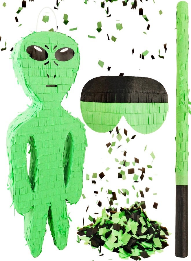 Sonarun Halloween Alien Piñata Alien Shaped Piñata with Blindfold Stick Confetti and Hanging Loop for Kids Halloween Alien Theme Birthday Party Fun Decoration, 17 x 7.9 x 2.8 Inches - Image 1