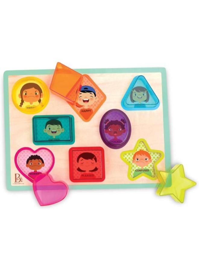 B. Toys B.toys Peek & Explore Wooden Puzzle – Shapes & Emotions - Image 1