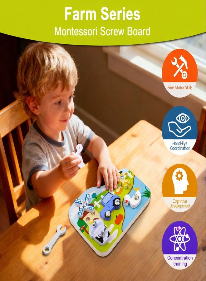 Liangding Montessori Screwdriver Board Set - Wooden Montessori Toys for 3 Year Old Kids and Toddlers, Fine Motor Skills Learning, STEM Toys, Gift for Boys and Girls (Farm Series) - Image 3